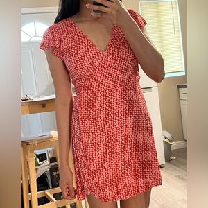 Aerie Red Floral Wrap Dress